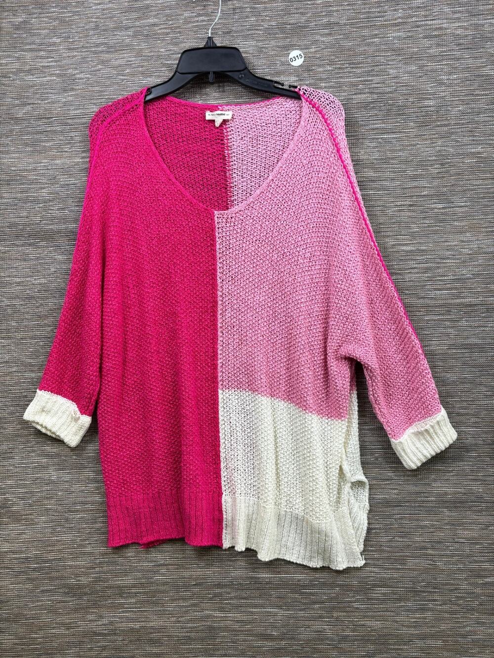 Ee:some Knit Sweater Womens Size Large Pink Colorblock 3/4 Sleeve Pullover